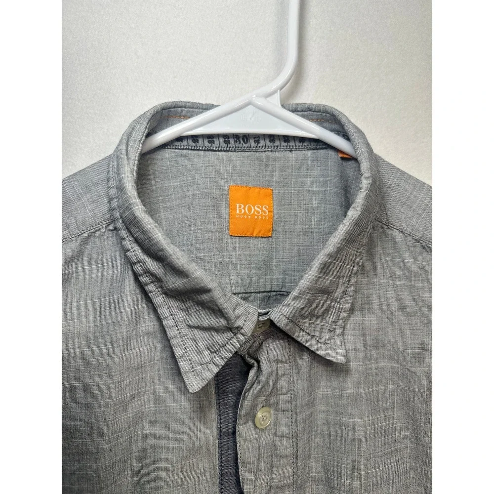 Hugo Boss Orange Mens Grey Crosshatch Button Down Long Sleeve‎ Shirt Large